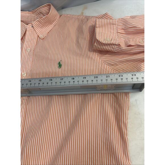 Ralph Lauren Shirt Orange White Striped Buttons Custom Fit Long Sleeve Men’s L - Picture 5 of 16